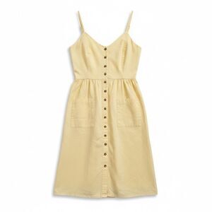 Angashion Yellow Midi Sundress Small S Button Front Cottagecore Smocked Back